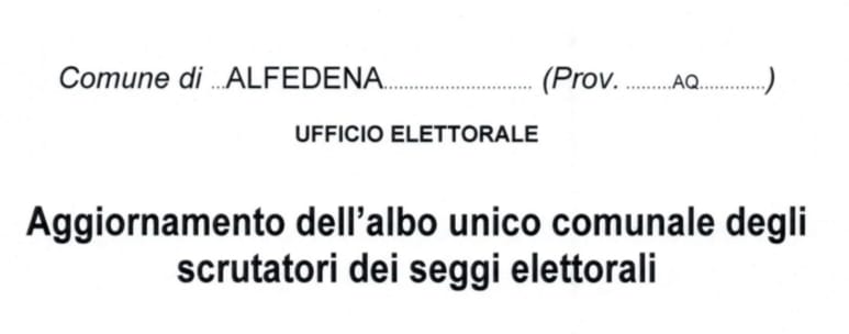 Aggiornamento dell'albo unico comunale degli SCRUTATORI dei seggi elettorali