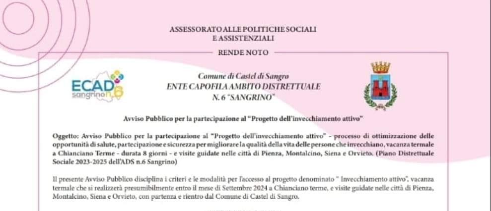 Avviso pubblico per la partecipazione al  “𝗣𝗥𝗢𝗚𝗘𝗧𝗧𝗢 𝗗𝗘𝗟𝗟’𝗜𝗡𝗩𝗘𝗖𝗖𝗛𝗜𝗔𝗠𝗘𝗡𝗧𝗢 𝗔𝗧𝗧𝗜𝗩𝗢”