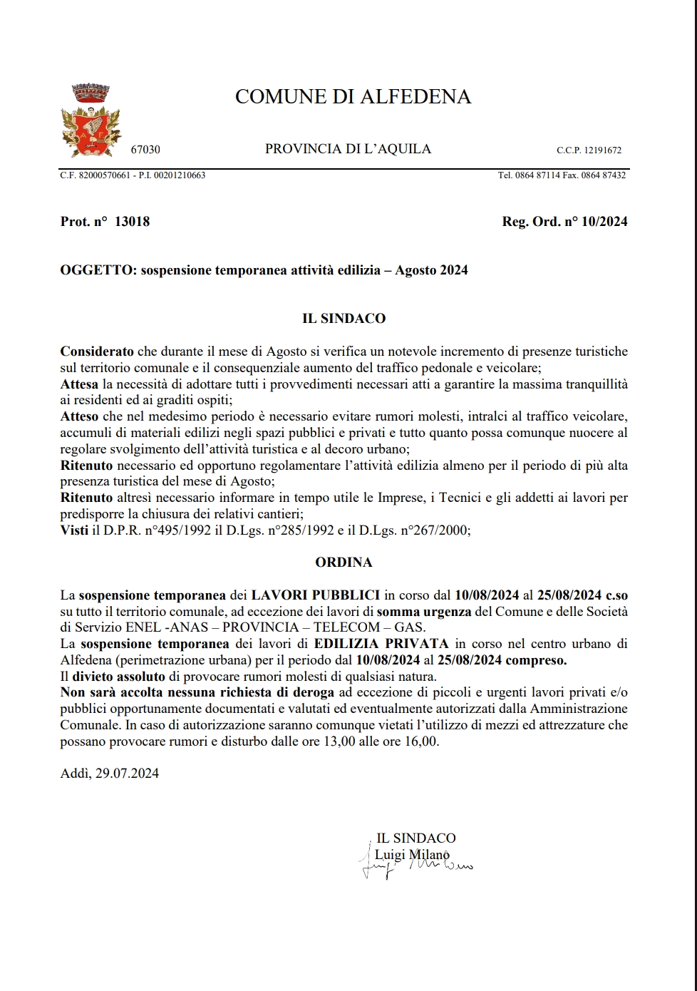 Sospensione temporanea attività edilizia – Agosto 2024